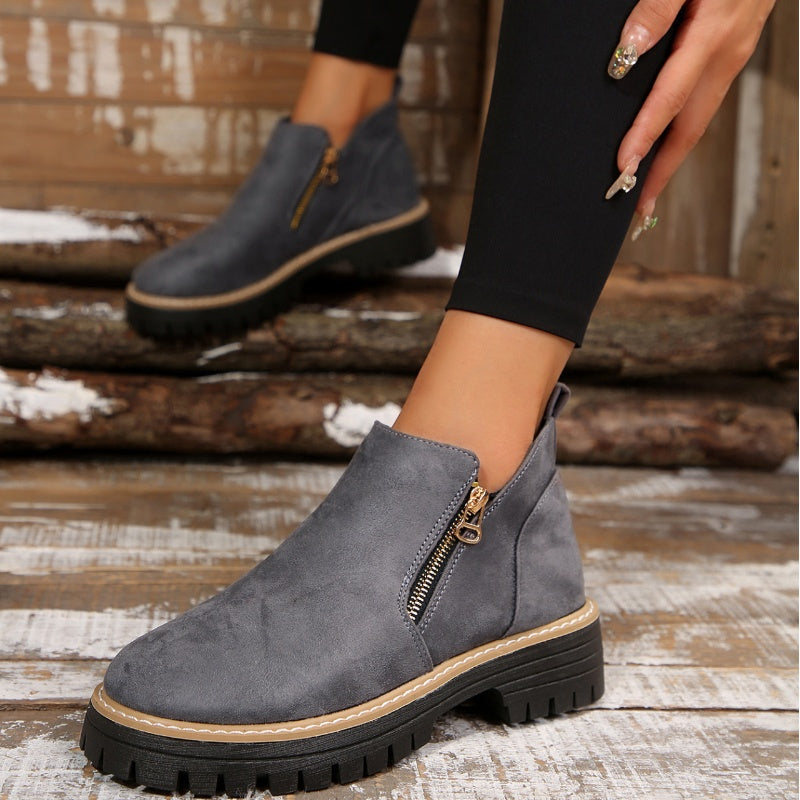Side zip platform ankle boots for women