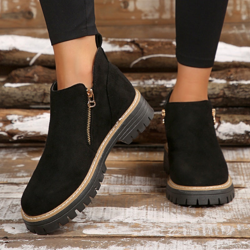 Side zip platform ankle boots for women
