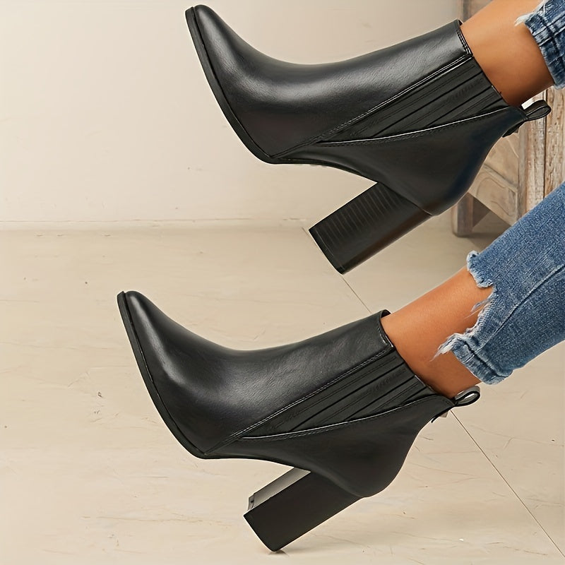 Pointed toe ankle boots with square heel for women