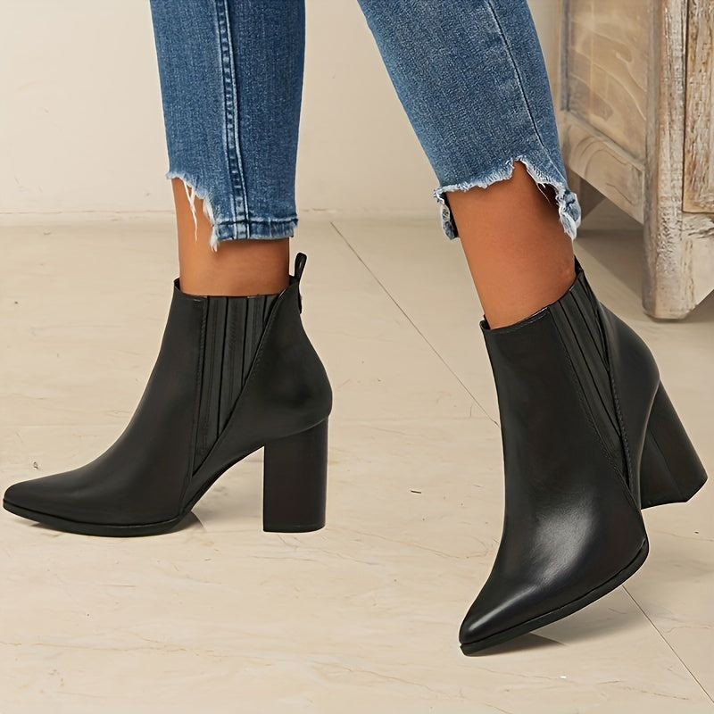 Pointed toe ankle boots with square heel for women