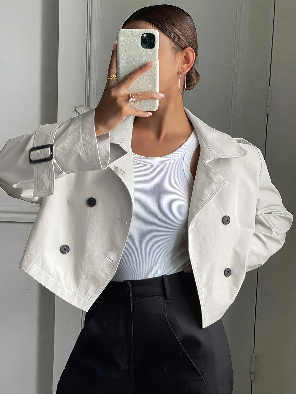 Buckle cuff pea coat for women