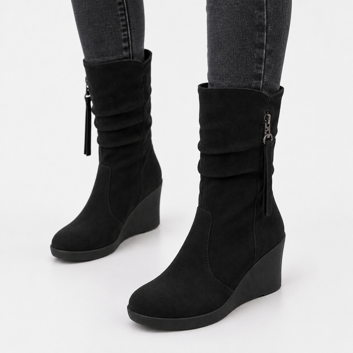 Suede-look Chelsea platform wedge boots for women
