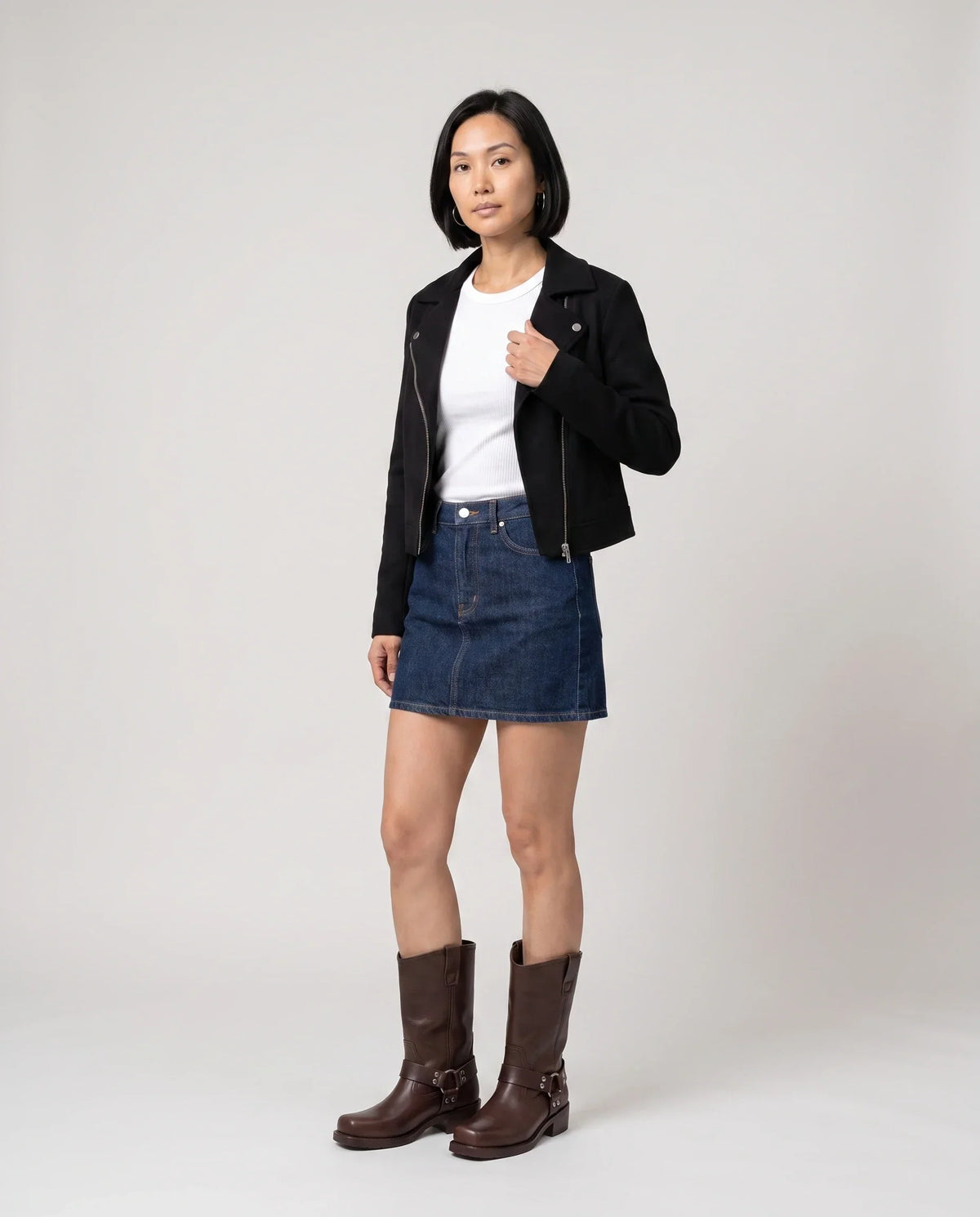 Square heel mid-calf biker boots for women