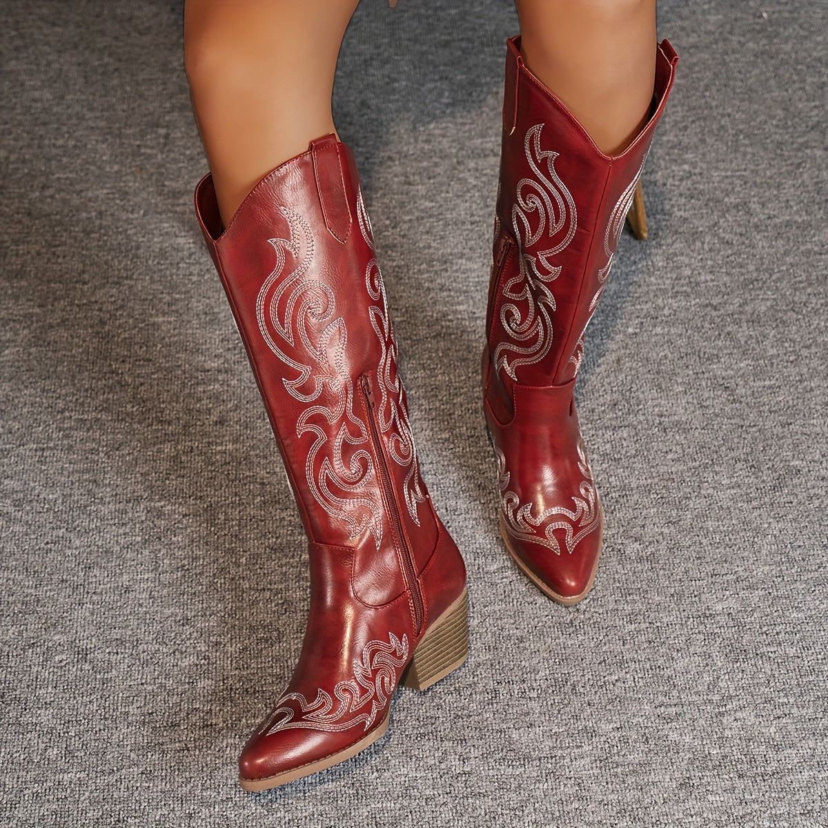 Embroidered knee-high cowboy boots for women