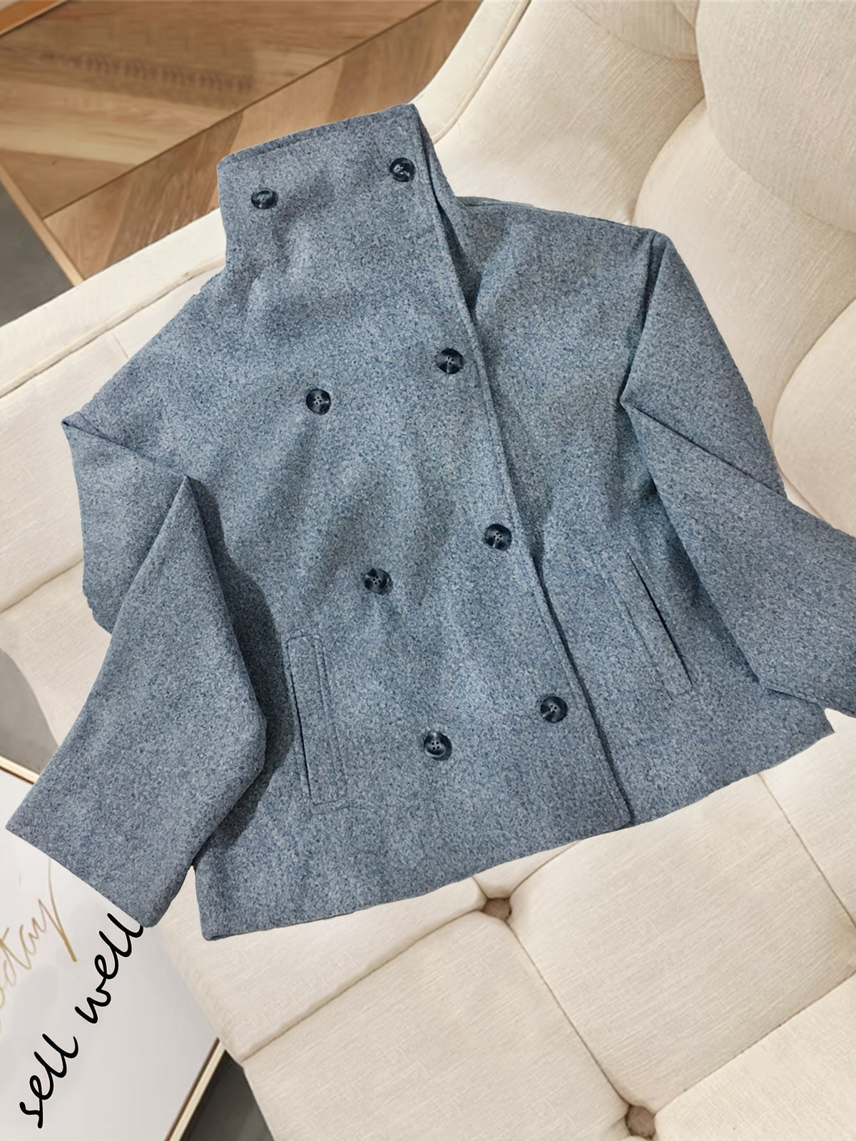Welt pocket cropped pea coat for women