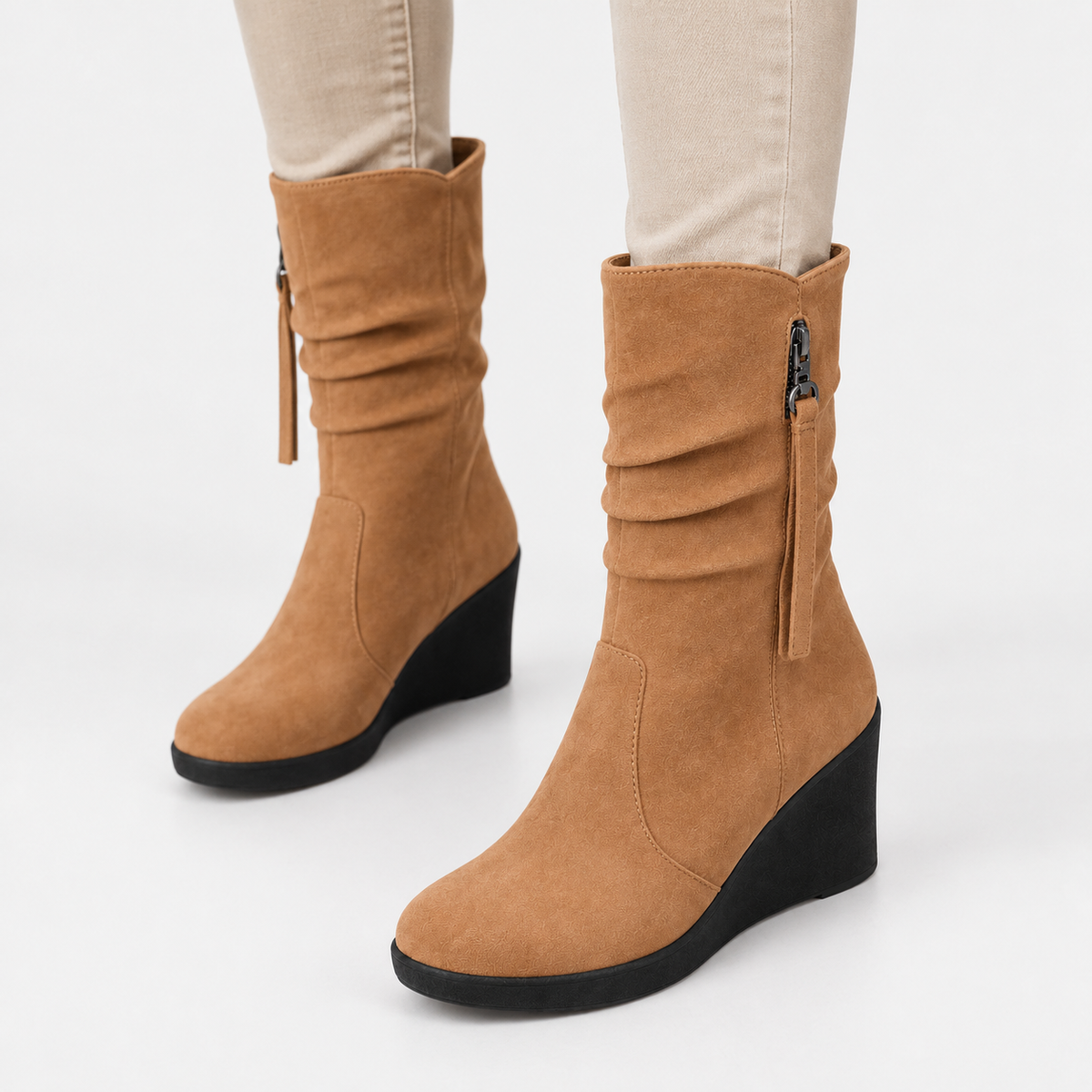 Suede-look Chelsea platform wedge boots for women