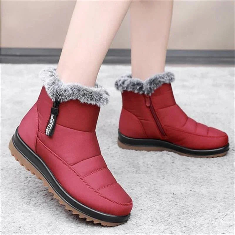 Waterproof fur-cuff side-zip ankle boots for women
