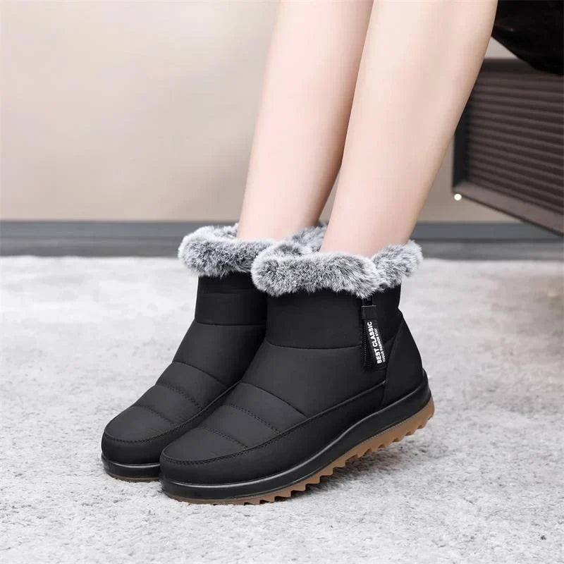 Waterproof fur-cuff side-zip ankle boots for women