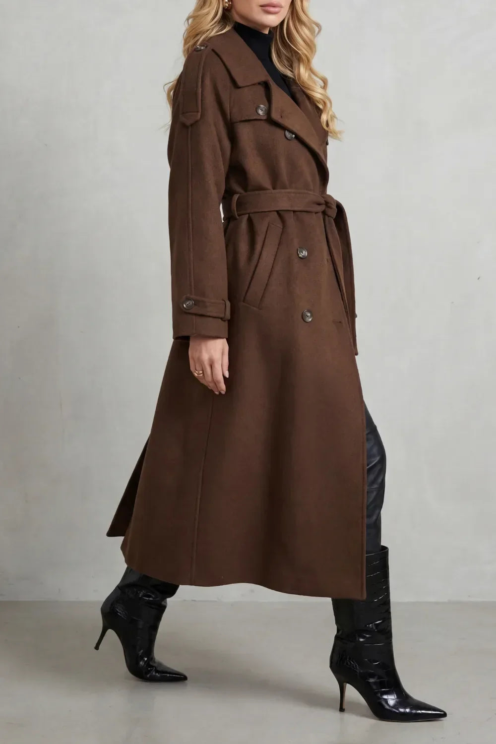 Epaulette double-breasted trench belted coat for women