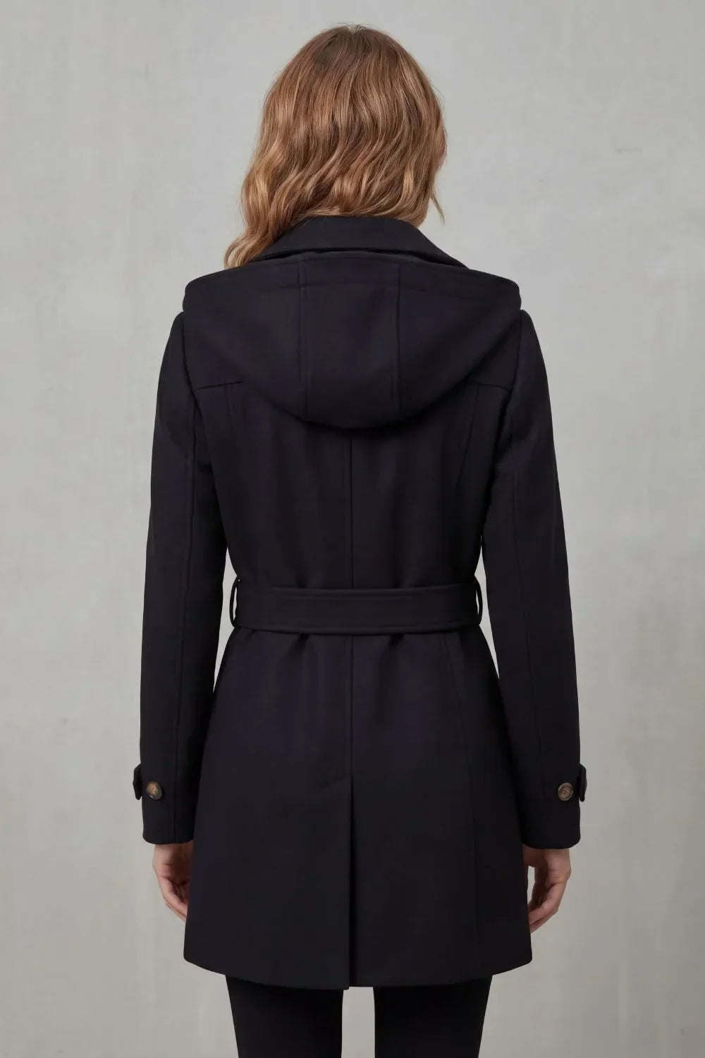 Hooded double-breasted trench belted coat for women