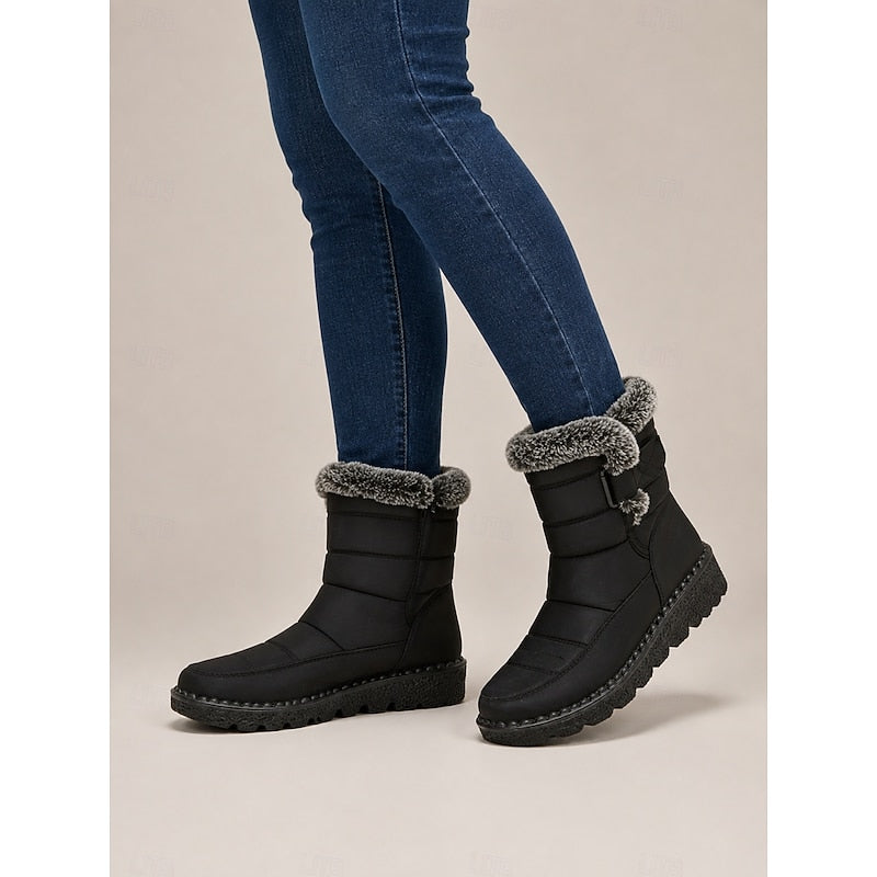 Waterproof fur collar buckle snow boots for women
