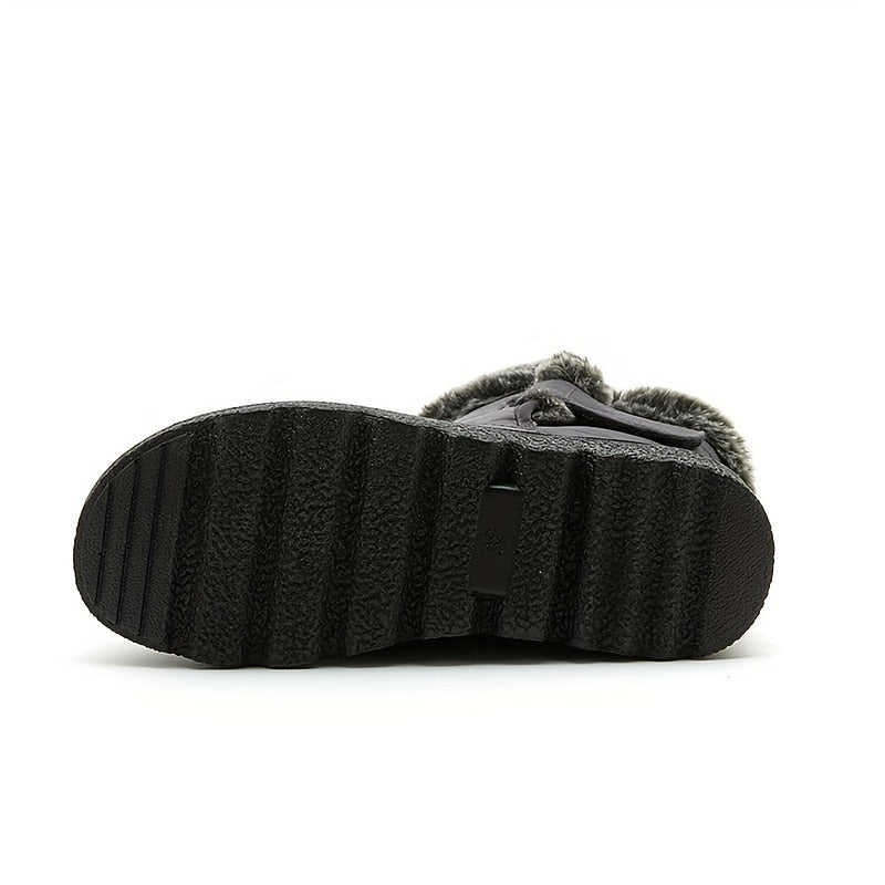 Waterproof fur collar buckle snow boots for women