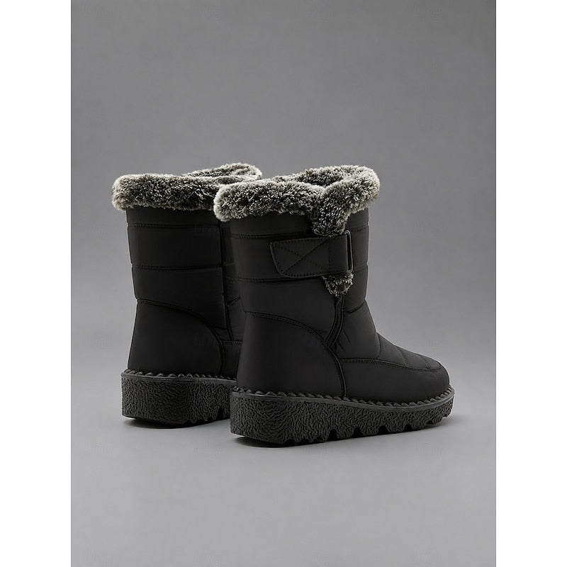 Waterproof fur collar buckle snow boots for women