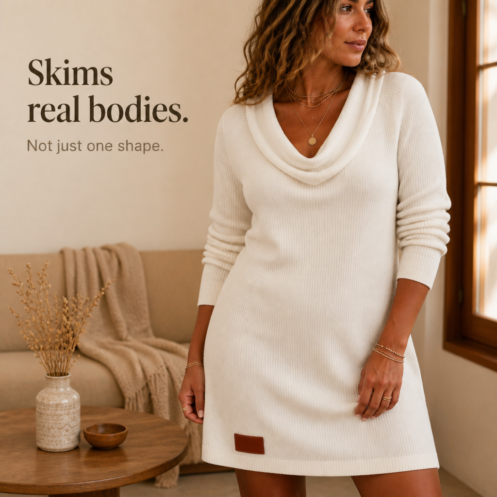 Cowl neck ribbed sweater dress for women