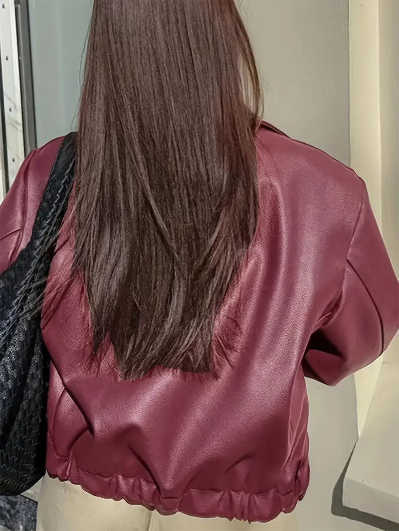 Cropped faux leather jacket for women in burgundy, black, maroon or dark brown
