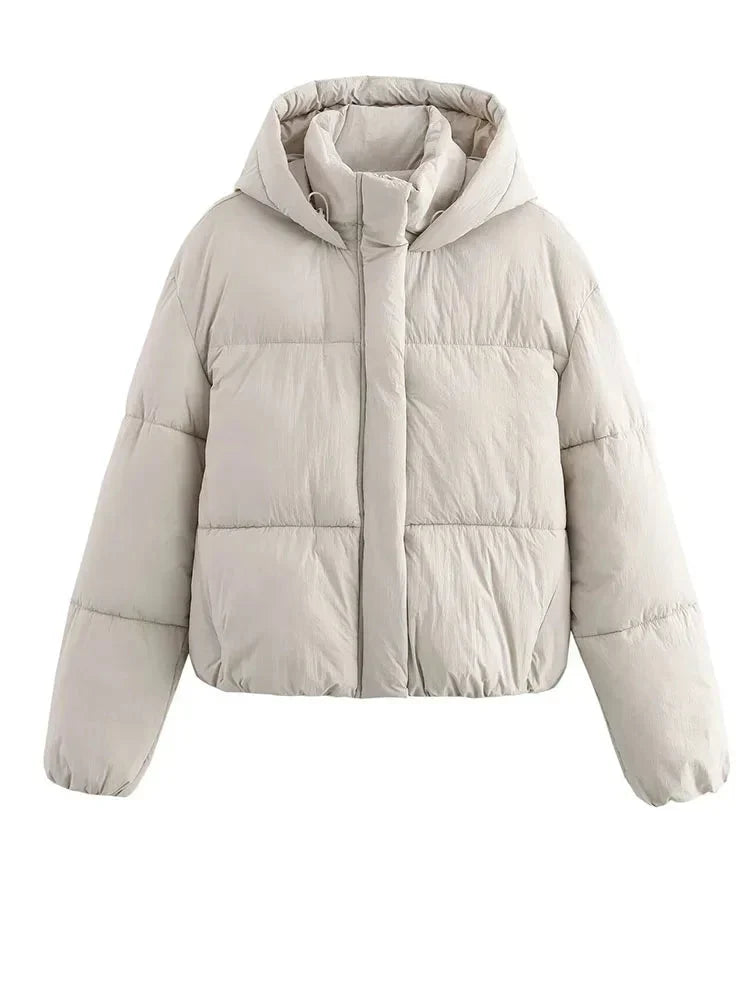 Hooded relaxed cropped puffer jacket for women