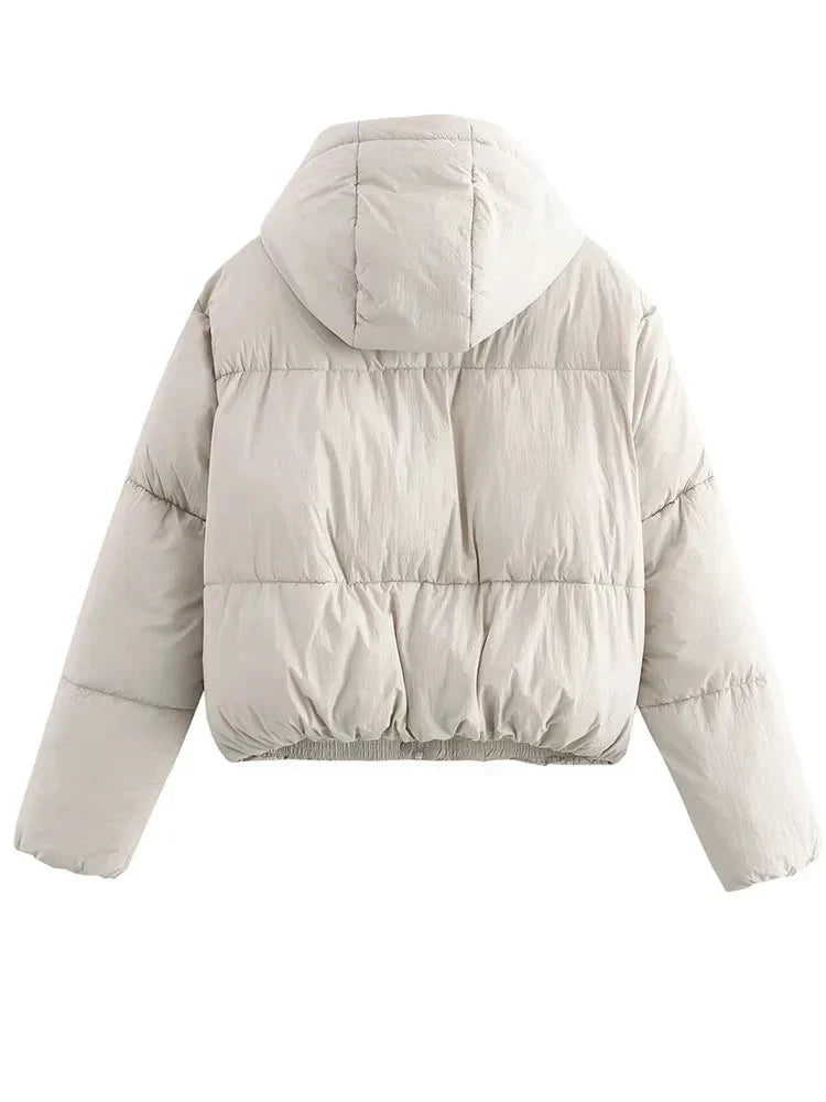 Hooded relaxed cropped puffer jacket for women