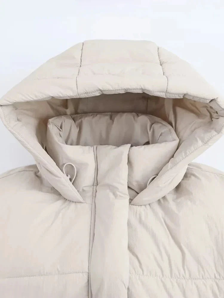 Hooded relaxed cropped puffer jacket for women