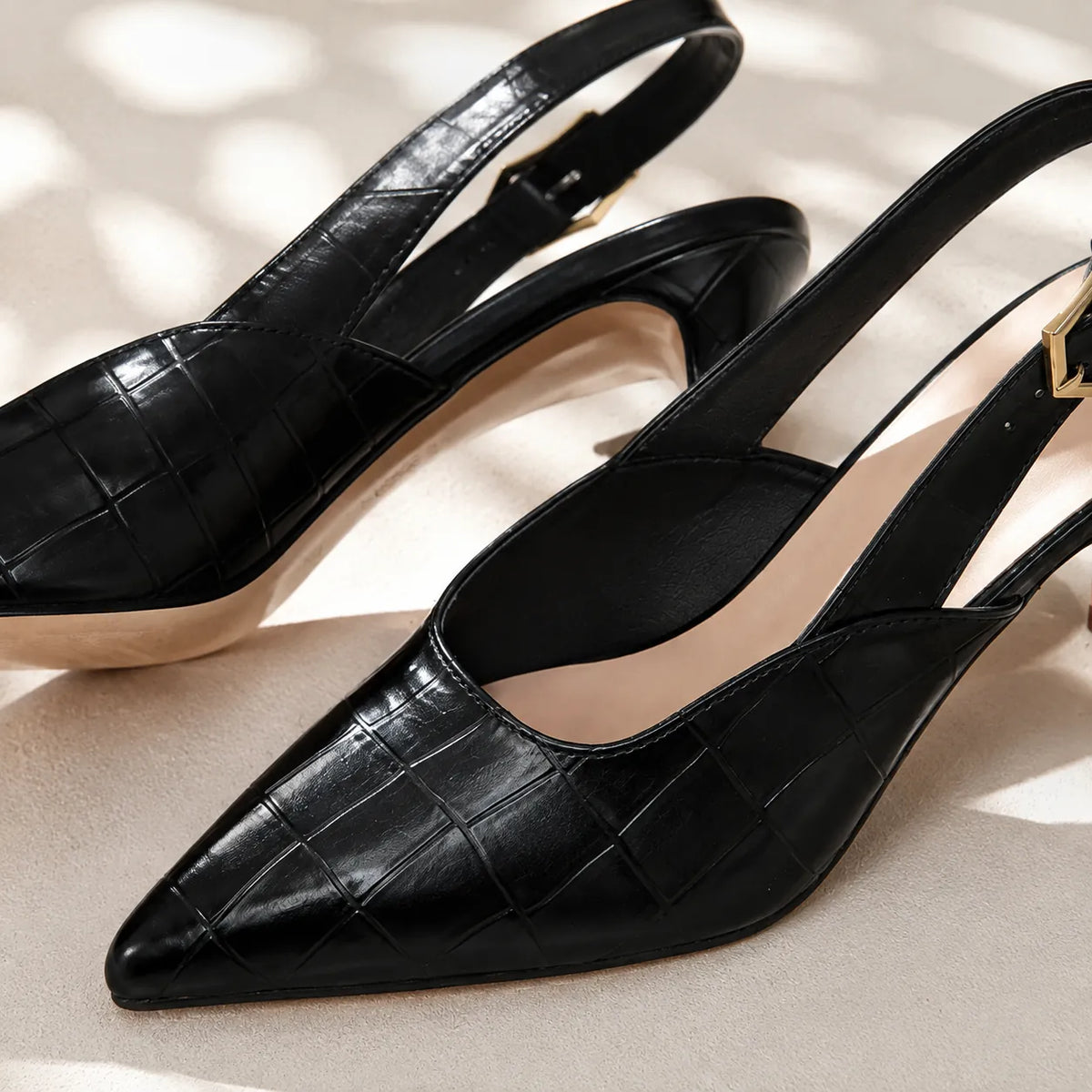 Croc-effect slingback kitten heels for women