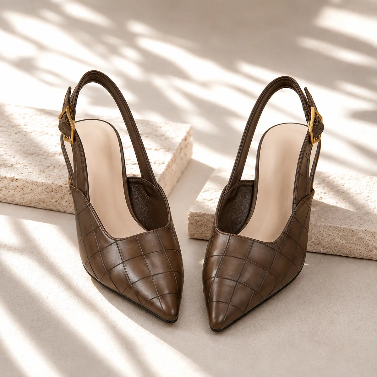 Croc-effect slingback kitten heels for women