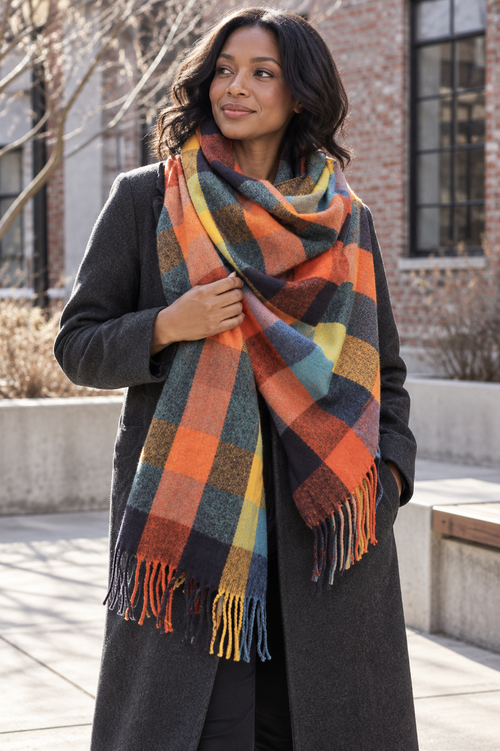 Classic check winter scarf for women