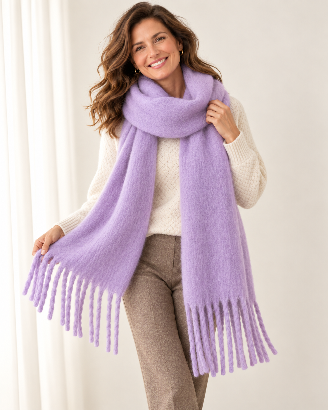 Brushed chunky fringe scarf for women
