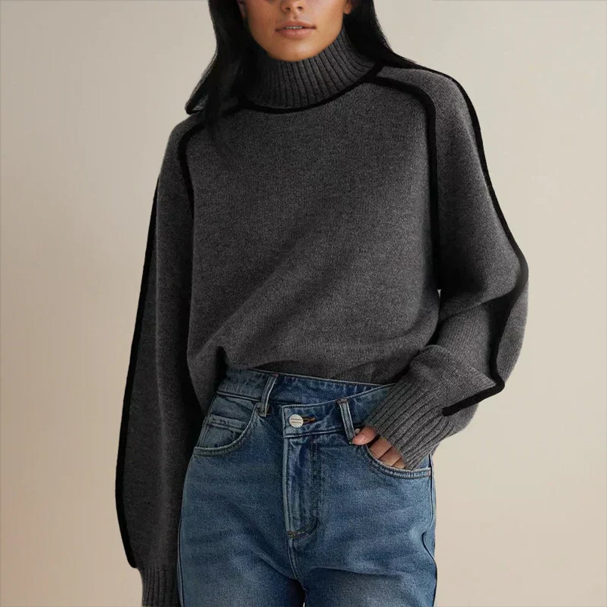 Oversized turtleneck sweater in gray for women
