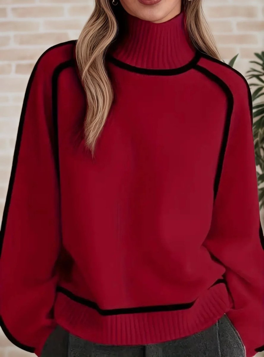 Oversized turtleneck sweater in red for women