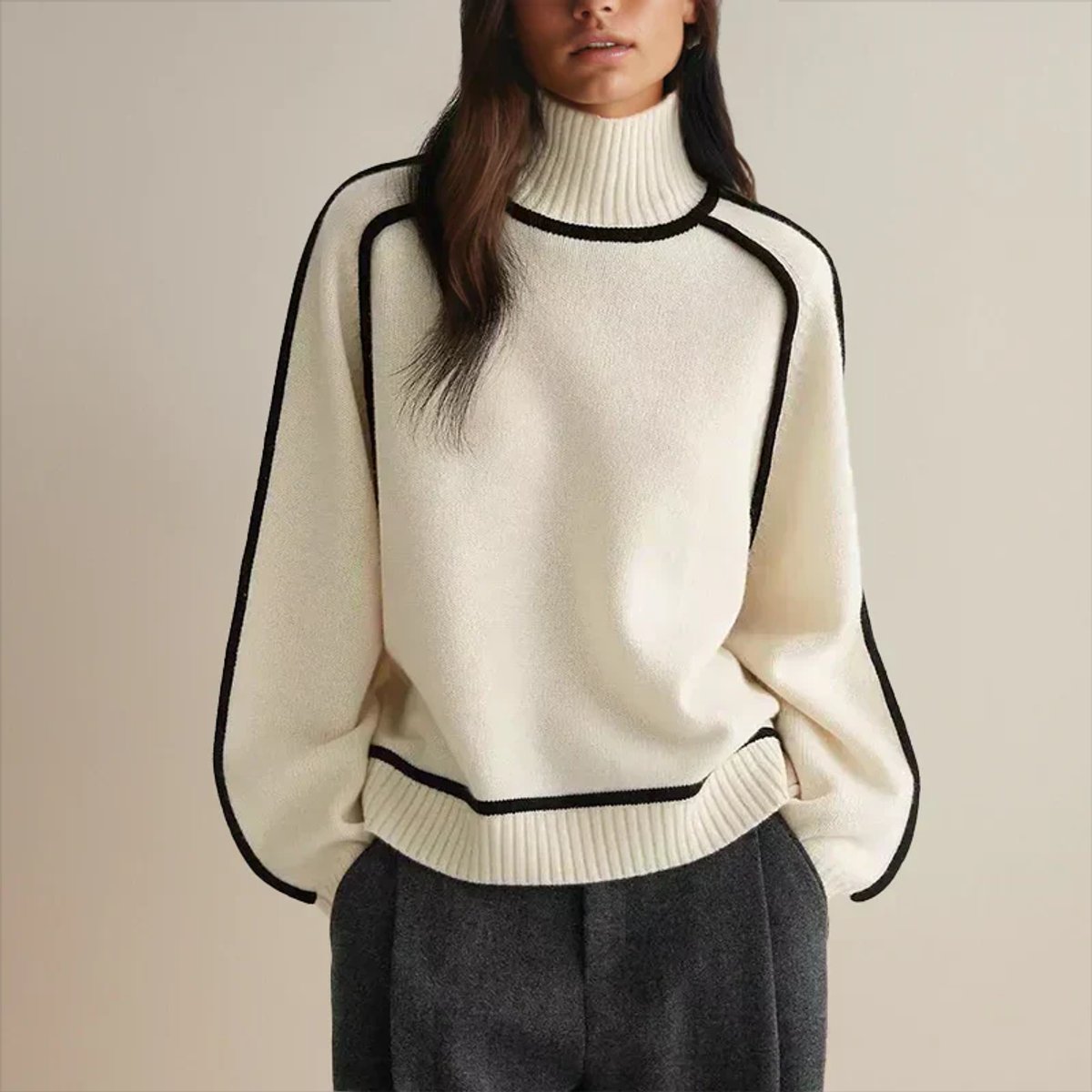 Oversized turtleneck sweater in white for women