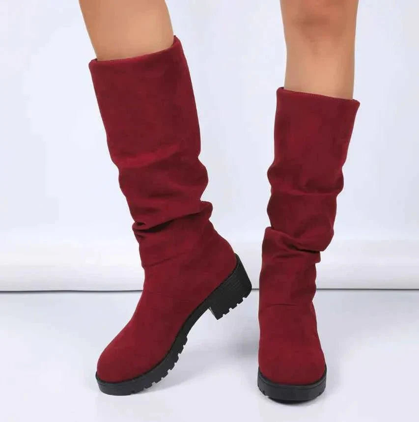Slouchy suede-look wide calf boots for women
