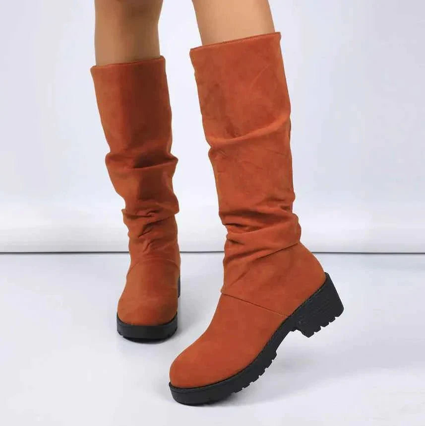 Slouchy suede-look wide calf boots for women