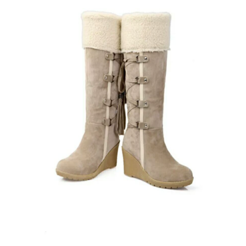 Wedge heel tall snow boots in beige for women