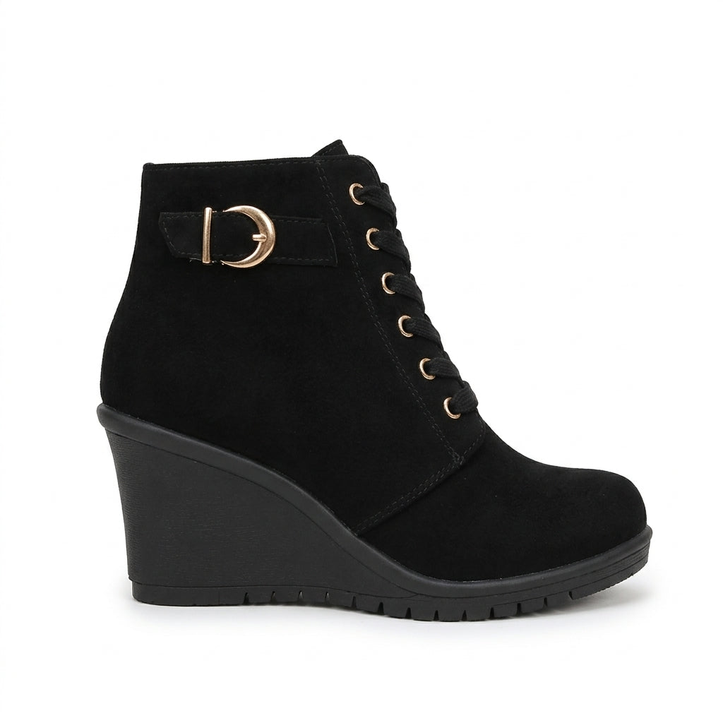 Lace-up buckle hidden wedge boots for women