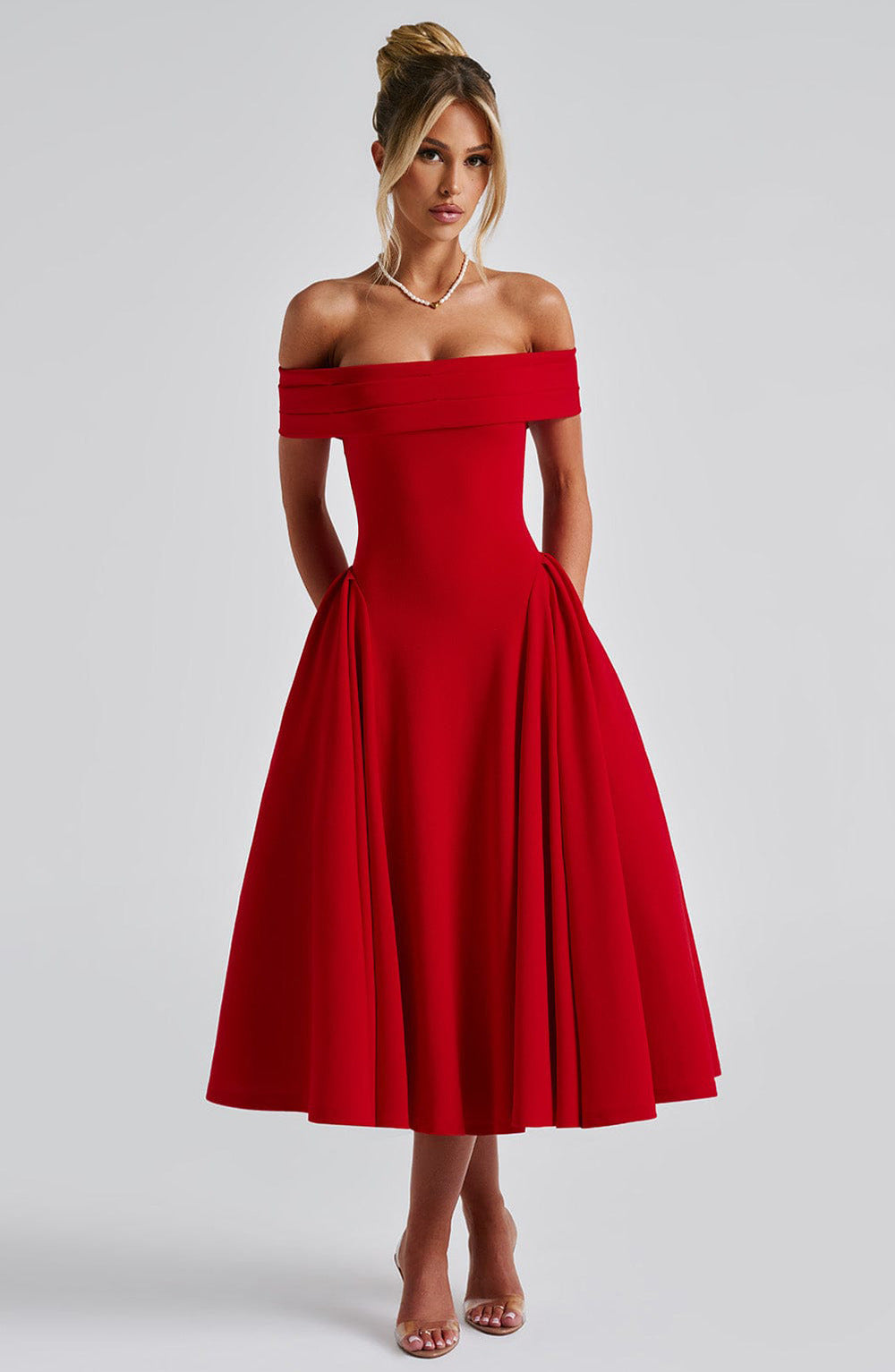 Off-shoulder midi Christmas party dress for women