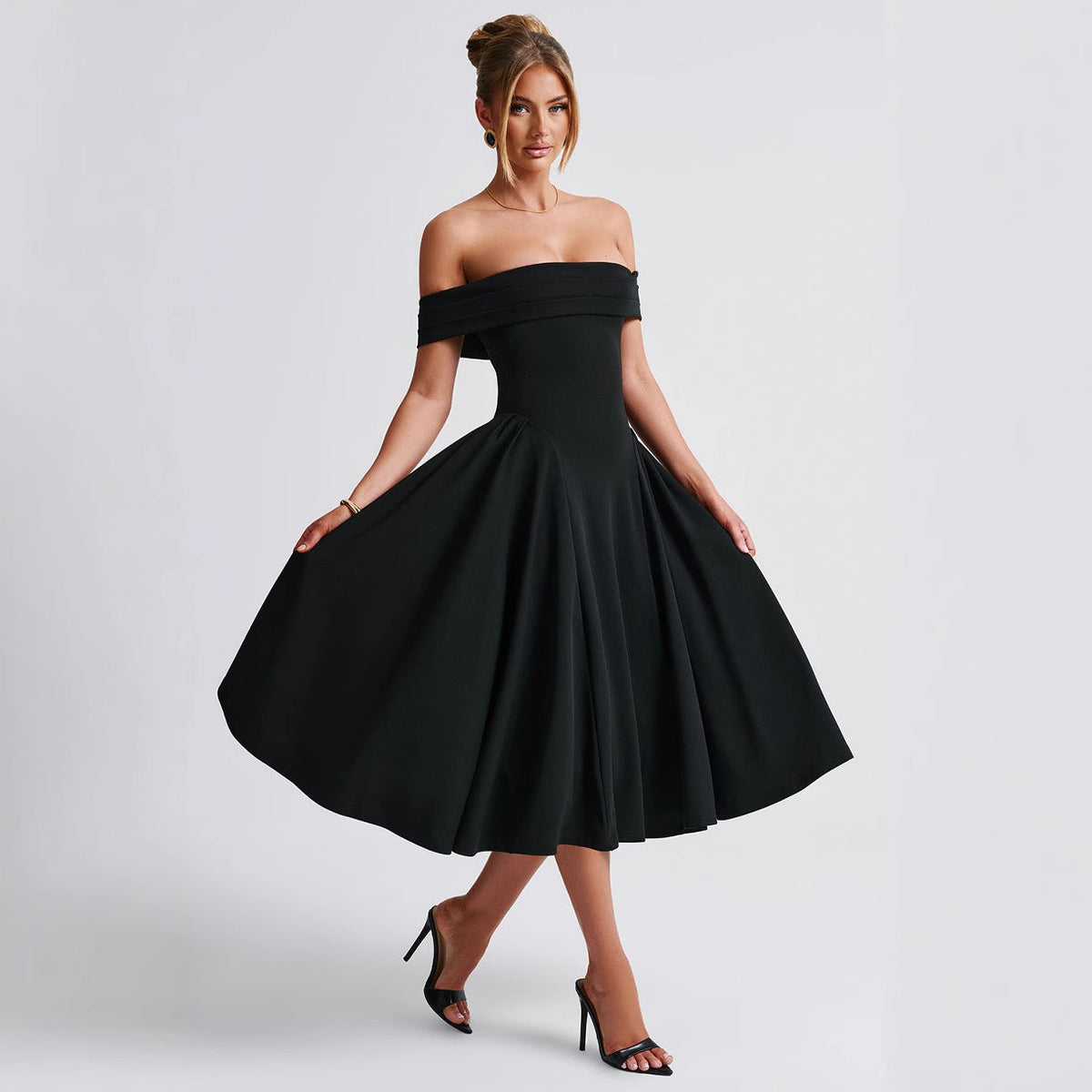 Off-shoulder midi Christmas party dress for women
