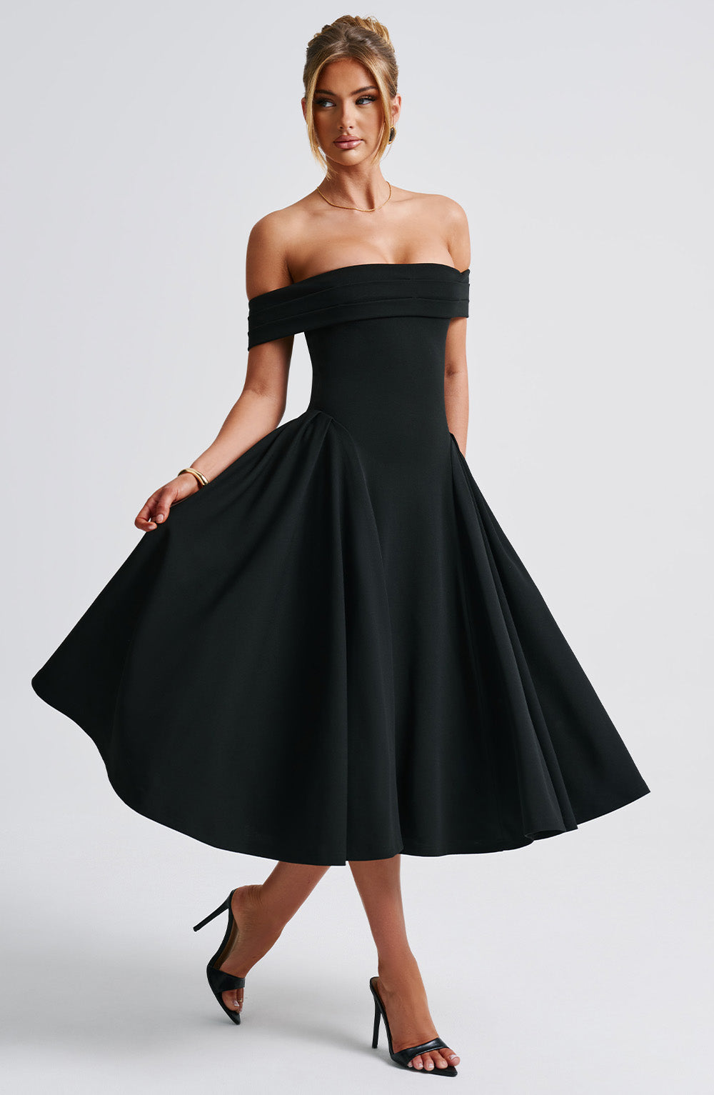 Off-shoulder midi Christmas party dress for women