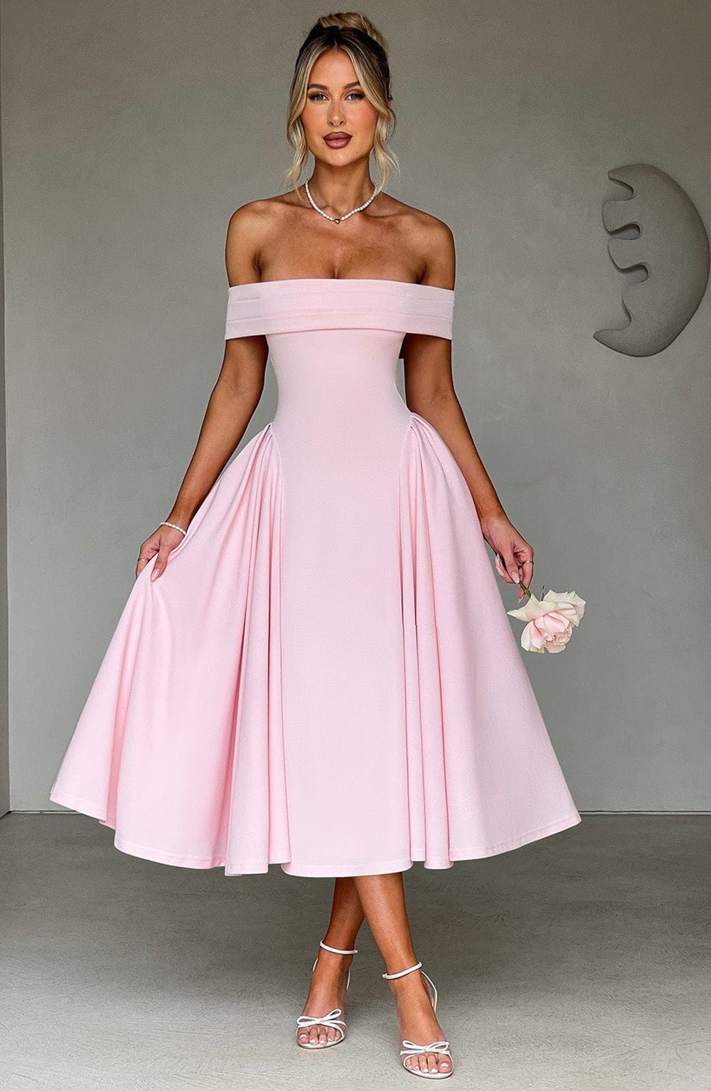 Off-shoulder midi Christmas party dress for women