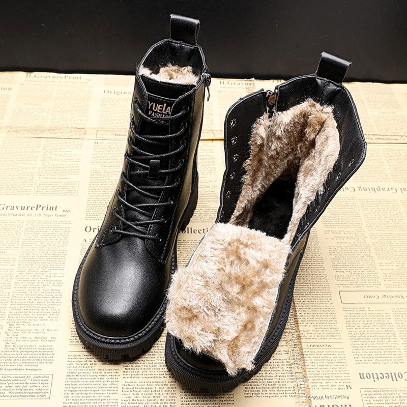 Waterproof fur-lined lace-up winter boots for women