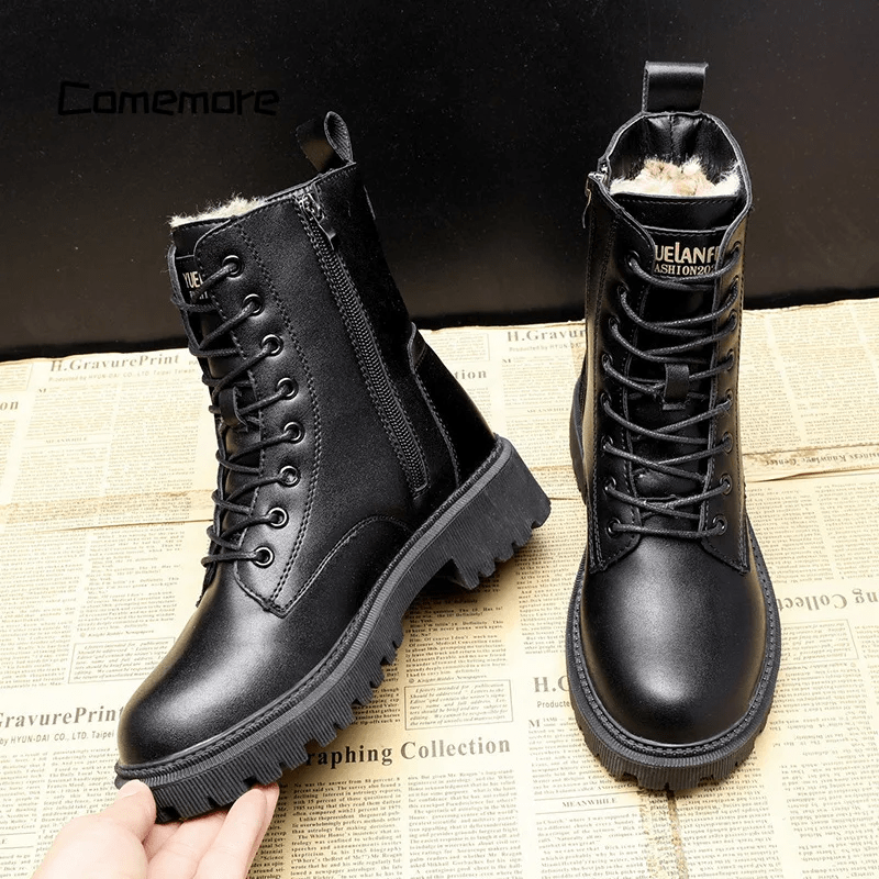 Waterproof fur-lined lace-up winter boots for women