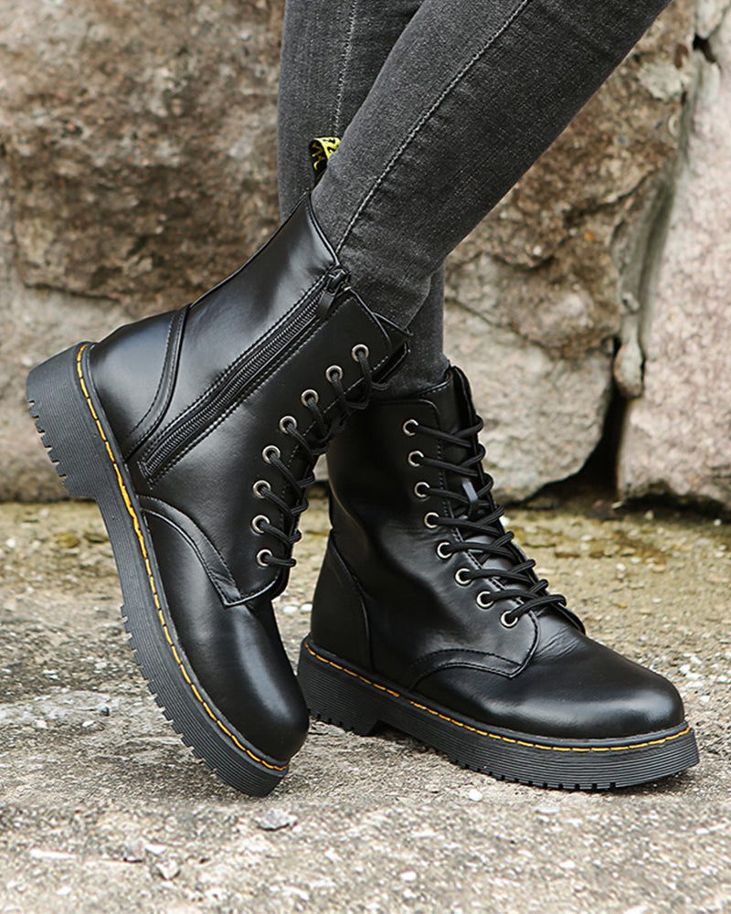 Lace-up platform ankle boots for women