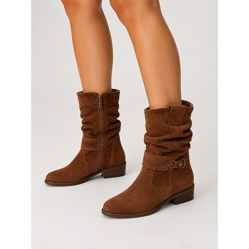 Buckled ankle slouch boots for women