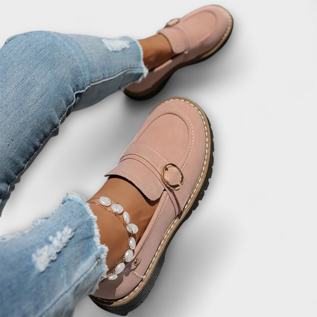 Ring buckle lug sole chunky loafers for women