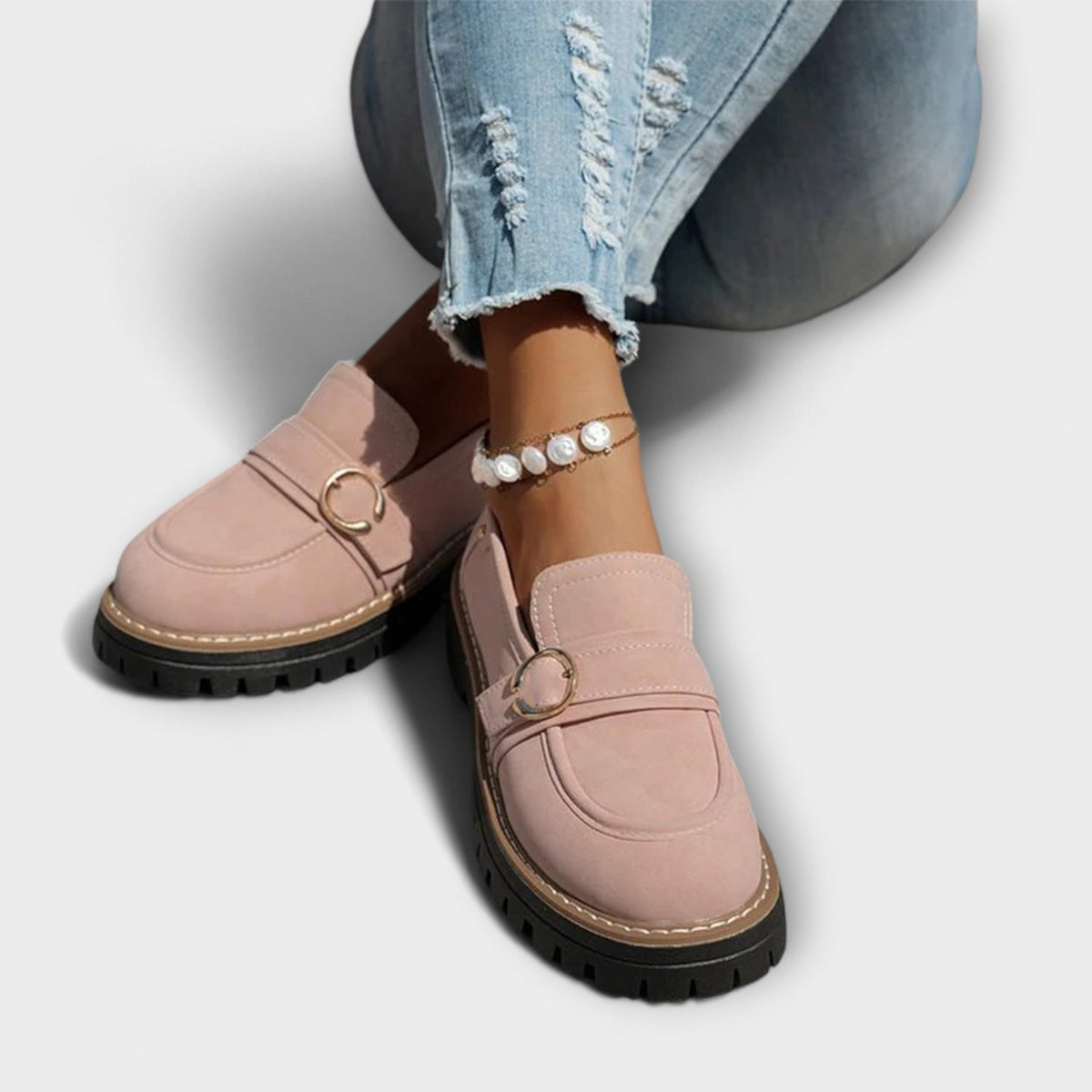 Ring buckle lug sole chunky loafers for women