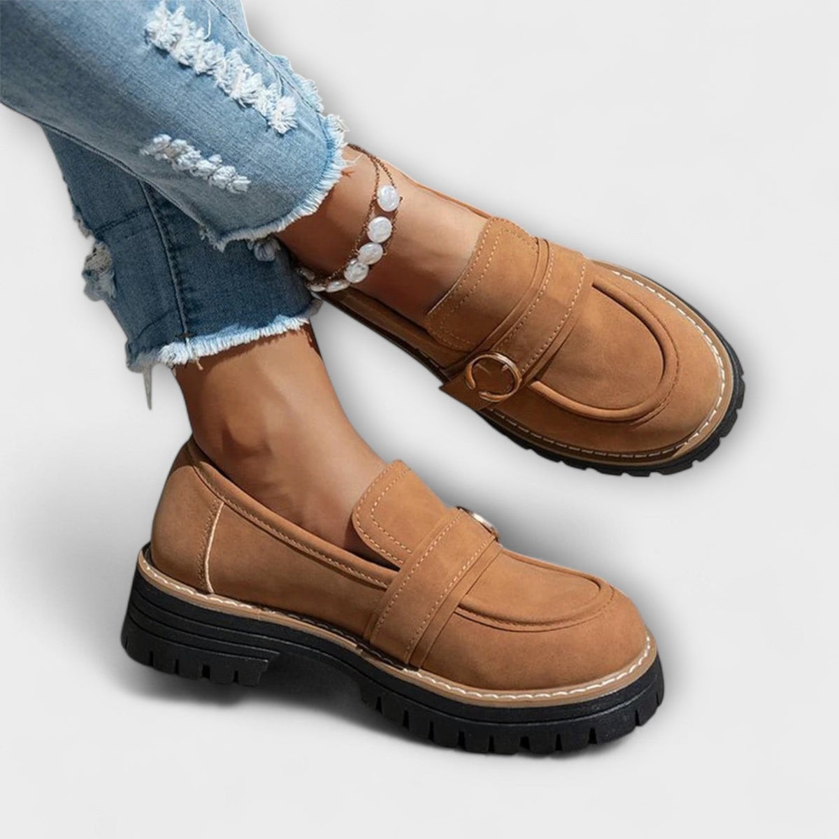 Ring buckle lug sole chunky loafers for women