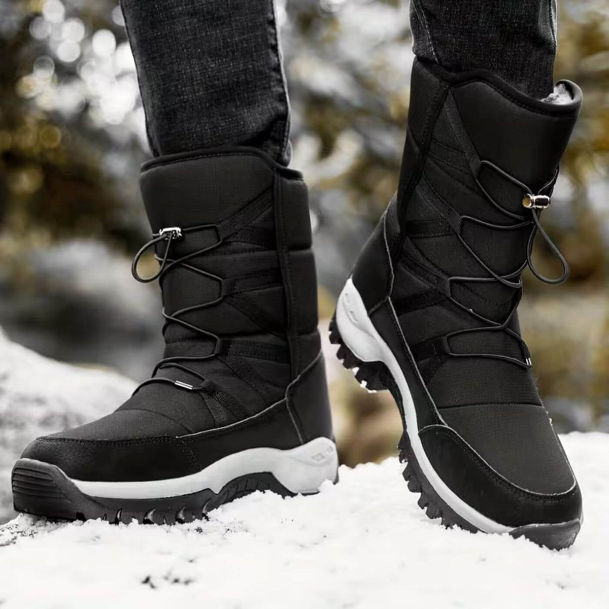 Waterproof bungee lace mid-calf snow boots for women