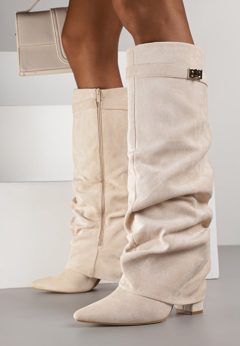 Pointed toe knee-high slouch boots for women
