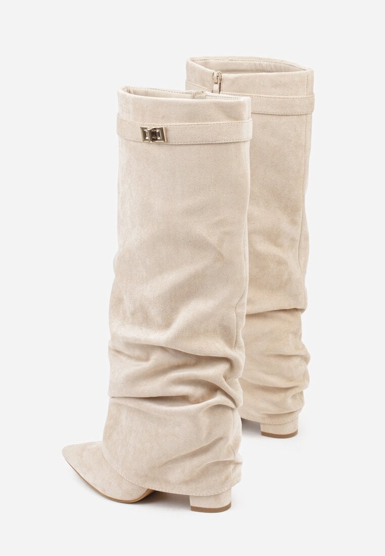 Pointed toe knee-high slouch boots for women