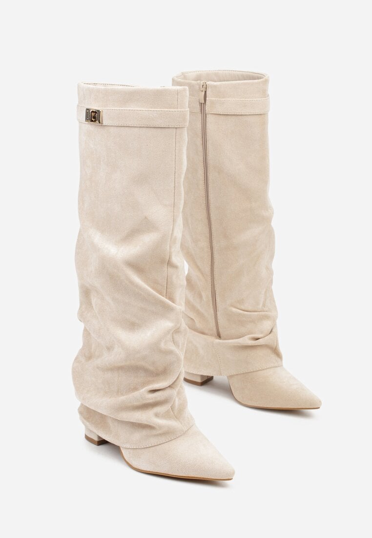 Pointed toe knee-high slouch boots for women