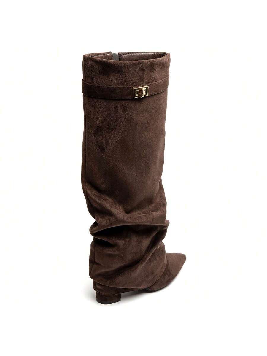 Pointed toe knee-high slouch boots for women