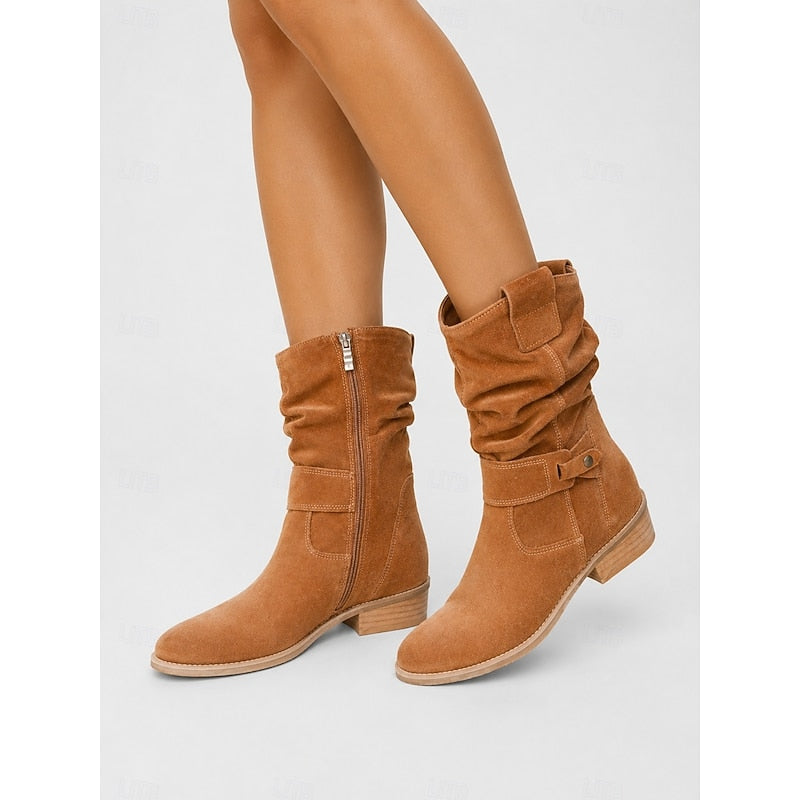 Buckled ankle slouch boots for women